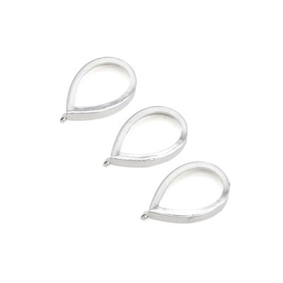 Silver Plated Teardrop Backless Bezel Pendants, Approx ID 20x30x3.5mm (3pk)