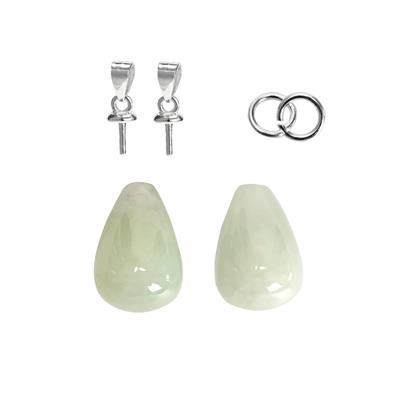 18cts Half Drilled type A Jadeite Drops x 2, Approx 10x14mm with 925 Sterling Silver Peg Bails & Jump Rings.