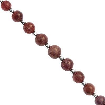 58cts Natural Ruby Graduated Smooth Round Approx 5 to 7mm, 16cm Strand with Spacers