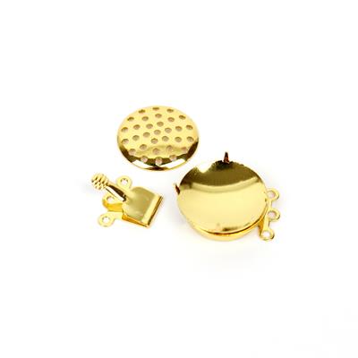 Gold Plated Base Metal 3 Strand Sieve Back Box Clasp, 17mm
