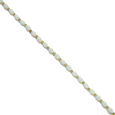 70cts Type A Burmese Jadeite Rice Beads Approx 5x7mm and Round Beads Approx 3mm, 38cm Strand