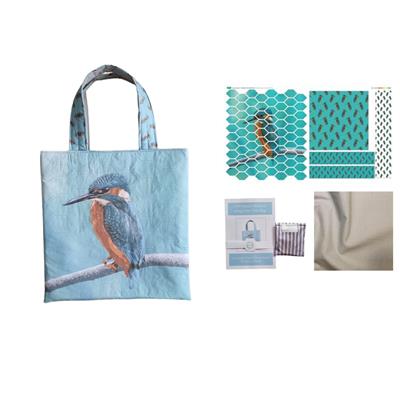 Jenny Jackson's EPP Teal Kingfisher Tote Kit: Pattern, Paper Pieces, Fabric Panel & Fabric (1m)