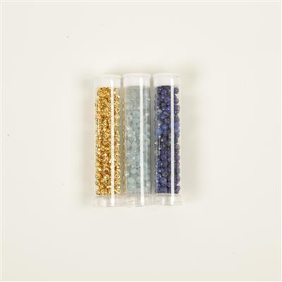 Gemstone Seedbead Collection: Aquamarine & Lapis Lazuli & Gold Haematite Faceted Rondelles Approx 2x3mm