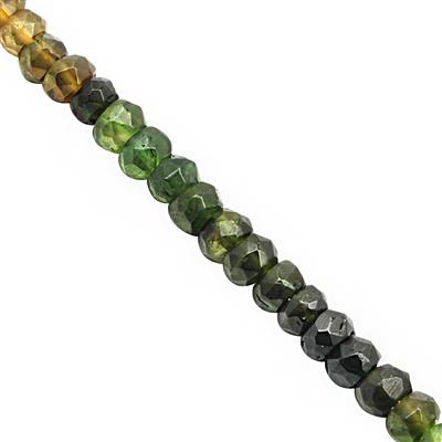 30cts Mix Shaded Green Tourmaline Faceted Rondelles Approx 3.5x2 to 4.5x3.5mm, 18cm Strand