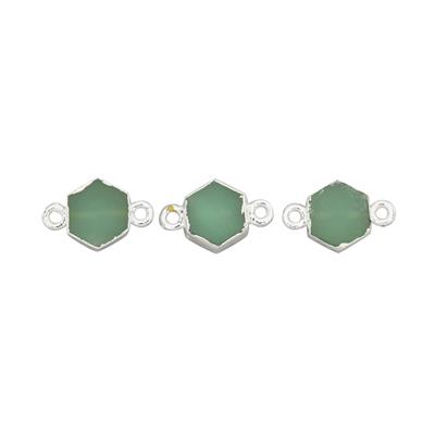 925 Sterling Silver Electroplated Approx 10x15 Chrysoprase Hexagon Connector (With two Hoops) Pack of 3 