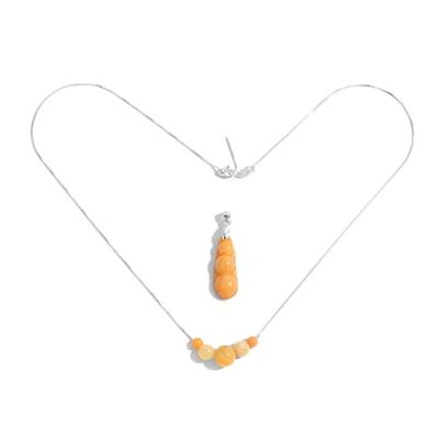 18cts 925 Sterling Silver Slider Necklace with Type A Yellow Jadeite Graduated Plain Rounds & 925 Sterling Silver Yellow Jadeite Bean Pendant 