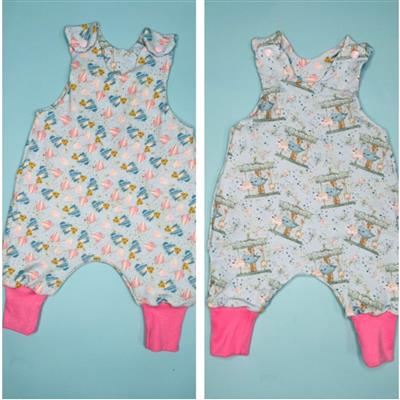 Little Miss Get Stitching Reversible Romper Bundle (pattern half price)- Hearts on light blue and Carousels on light blue