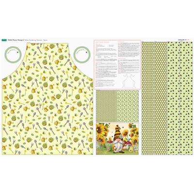 Debbi Moore Designs Yellow Gardening Gnomes Apron Fabric Panel (140cm x 86cm)
