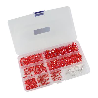 Raspberry AB Faceted Glass Beads Approx 3mm-10mm, with Base Metal Toggle Clasp, 350pc 