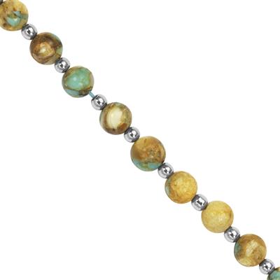 25cts Gold Mojave Turquoise Smooth Round Approx 4 to 6mm 19cm Strands with Hematite Spacers