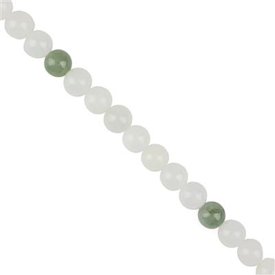 185cts White Serpentine with Oil Green Jadeite Plain Rounds, Approx 8mm, 38cm Strand
