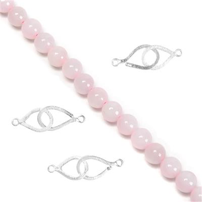 Type A Pink Jadeite Plain Round Beads Approx 7mm, 20cm Strand & 925 Sterling Silver Brushed Effect J-Clasp (3pcs)