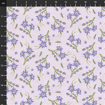 Henry Glass Lavender Garden Tossed Star Flower Multi Fabric 0.5m