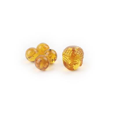 Baltic Amber Cognac Buddha Head Bead & Round Amber Cognac Bundle (12mm Buddha Head & 4 x 8mm Round Beads)