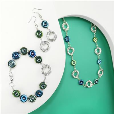 Hematite Round Jump Rings, Blue, Silver & Green Project With Instructions By Mark Smith 