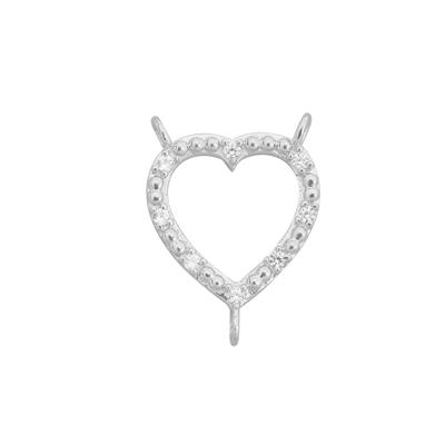 925 Sterling Silver 2 to 1 Heart connector with Zircon, Approx 15x17mm