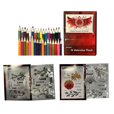 Watercolour Pencils & Stamp Sets x 2 Bundle