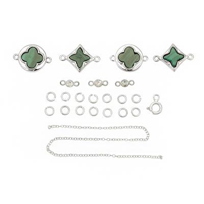 Malachite & White Topaz 925 Sterling Silver Clover Connector Bracelet Project With Instructions By Suzie Menham