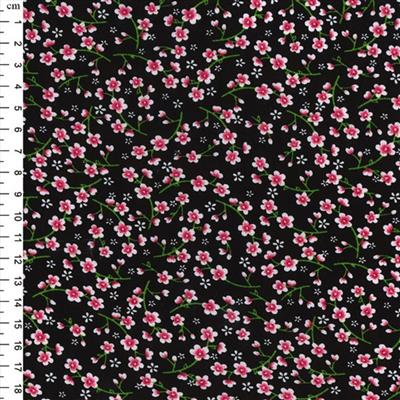 Black Ditsy Flower Printed Viscose Fabric 0.5m