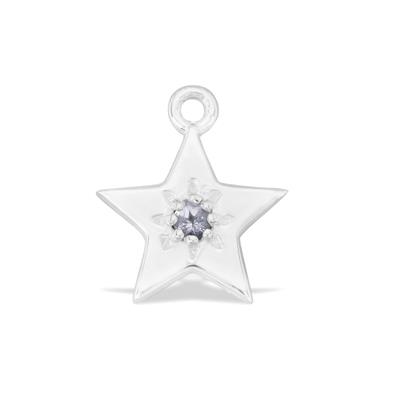 925 Sterling Silver Gem Set Star Shape Charm with Tanzanite Approx 10mm