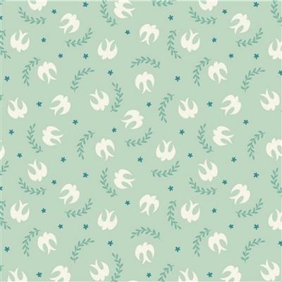 Lewis & Irene Spring Hare Reloved Collection Swirling Birds Mint Fabric 0.5m