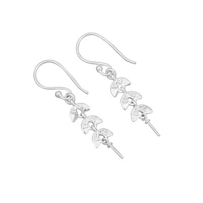 925 Sterling Silver Drop Leaf Earrings with White Topaz Round (1 Pair)