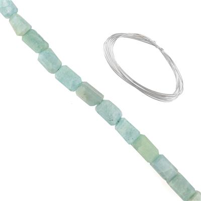 Pure Along - Aquamarine Faceted Tumbles & 1m 925 Sterling Silver Wire 0.4mm