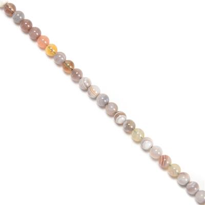 30cts Peach & Grey Botswana Agate Plain Rounds Approx 4mm, 38cm Strand