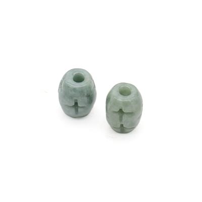 Type A 15cts Dark Green Jadeite Carved Rice Beads Approx 9x11mm, 2pcs