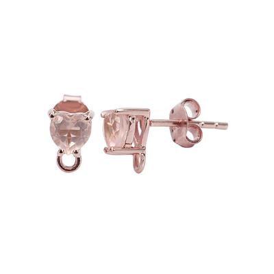 0.90cts Rose Quartz Rose Gold Plated 925 Sterling Silver Heart Earrings - 1 Pair