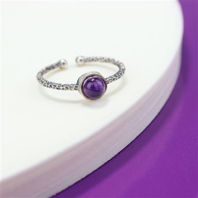 925 Sterling Silver Birthstone Adjustable Rings Mount with Amethyst Approx 5mm