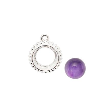 925 Sterling Sliver Beaded Bezel Charm with 3.60cts Amethyst Round Cabochon Approx 10mm