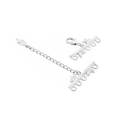 925 Sterling Silver Bamboo Multi Strand Clasp with Charm, Approx 29x21mm