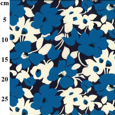 Viscose Poplin Prints Blue Floral on Black Fabric 0.5m