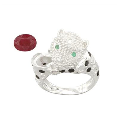 925 Sterling Silver Panther Ring Mount (To fit 8x5mm gemstones) Inc. 0.78cts Green Onyx and Black Spinel Round Faceted Approx 2mm