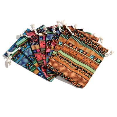 Aztec Print Cotton Drawstring Jewellery Bead Carry Bag, 4 Colours, Approx 13x18cm, 8pcs