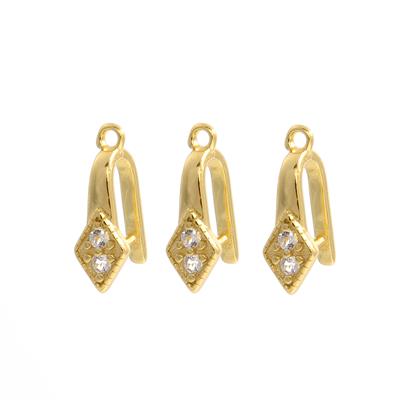 Gold 925 Sterling Silver Pinch Bails with White Topaz, Approx 12mm, 3pcs 