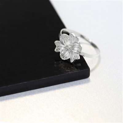 925 Sterling Silver Flower, Straight Shank Wire with White Diamond Ring Approx 63x12mm