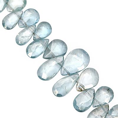 40cts Ratanakiri Blue Zircon Top Side Drill Graduated Faceted Pear Approx 4x2.5 to 8x5mm, 15cm Strand