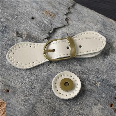 Sew on Cream Leather Magnetic Snap Buckle (11cm x 3cm)