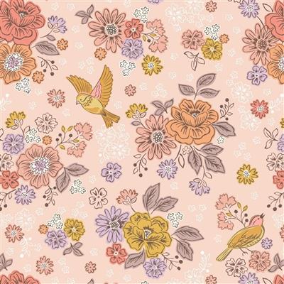 Lewis & Irene Hannah's Flowers Floral Pink Fabric 0.5m