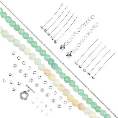 Joy To The World - Multi Colour Amazonite & Green Aventurine 4mm Rounds, 38cm Strands & Silver Plated Base Metal Flower Bead Cap Findings Packs, 42pcs