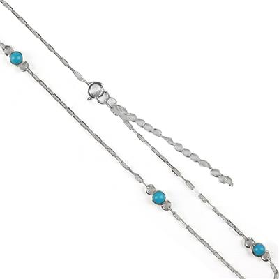 925 Sterling Silver Necklace Station Long Link Chain with 1cts Sleeping Beauty Turquoise, 16+2Inch 