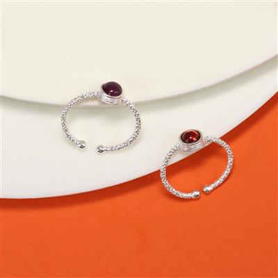 925 Sterling Silver Round Shaped Birthstone Adjustable Rings Mount With Ruby, Approx 5mm