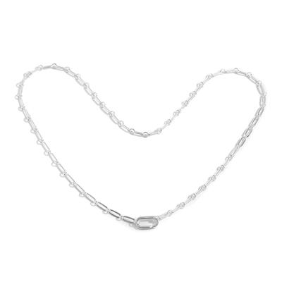 925 Sterling Silver Rectangle Long Link Necklace With Hinged Jump Ring, 20 Inch 