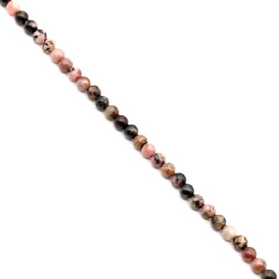 340cts Rhodonite Plain Round Approx 4mm, 2 Meter Strand