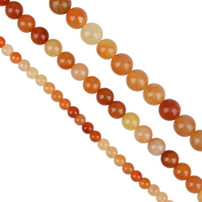310cts Red Aventurine Plain Round Approx 4mm, 6mm, 8mm, Set of 3 Strands				