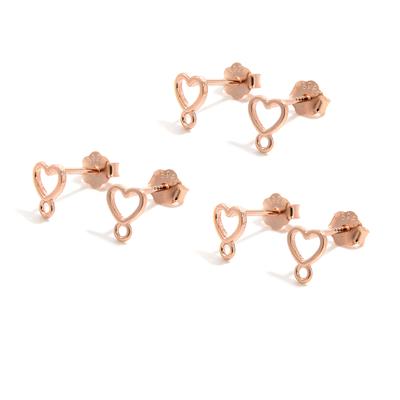 Rose Gold Plated 925 Sterling Silver Heart Earrings with Loop, 3 pairs