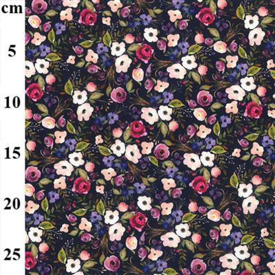 Floral on Navy Cotton Poplin Print Fabric 0.5m