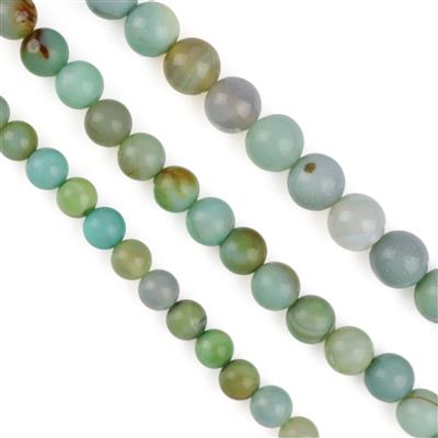 820cts Dyed Aqua Blue Marble Agate Plain Rounds, 8mm, 10mm, 12mm, 38cm Strands